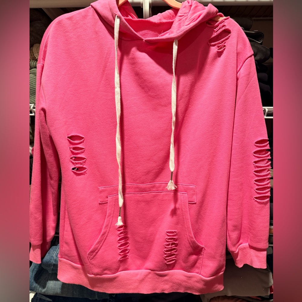 Pink distressed hoodie